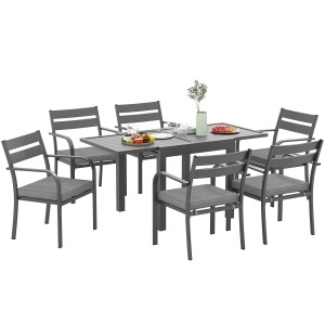 Set de Grădină cu Masă Extensibilă și 6 Scaune Stivuibile Gri - Img 1