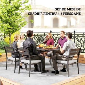 Set de Grădină cu Masă Extensibilă și 6 Scaune Stivuibile Gri - Img 4