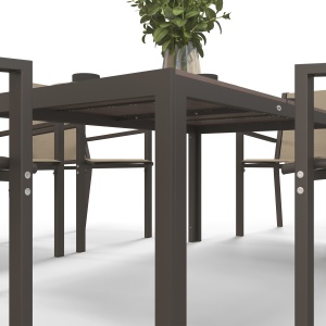 Set de Grădină din 7 Piese cu Masă din Plastic-Lemn și 6 Fotolii Stivuibile cu Șezut și Spătar, 150x90x73 cm, Maro - Img 9