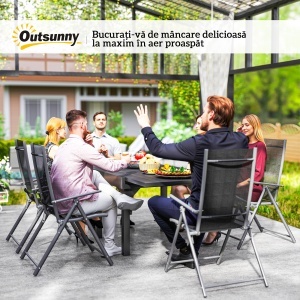 Set de Grădină din 7 Piese cu Masă Extensibilă și 6 Scaune Pliabile cu Brațe, 90/180x90x75 cm, Gri și Negru - Img 9