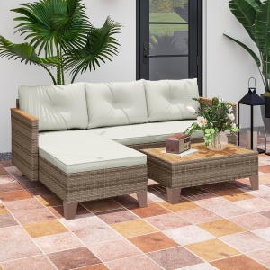 Set de Mobilier de Grădină din 3 Piese cu Canapea, Șezlong și Măsuță de Cafea, 128x66x66 cm, Kaki - Img 8