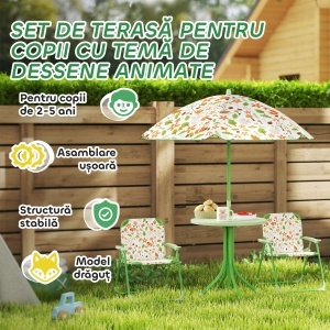 Set de Mobilier de Grădină din 4 Piese cu Masă, Scaune și Umbrelă de Soare Reglabilă, 50xΦ49,5 cm, Verde - Img 7