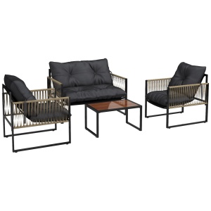Set de Mobilier de Gradina din 4 Piese PE Rattan cu Canapea Dubla, Fotoliu si Masuta de Cafea din Sticla, 106x70x72 cm - Img 1