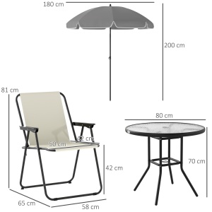 Set de Mobilier de Grădină din 6 Piese cu Umbrelă de Soare, Masă și Scaune Pliante, Ф80x70 cm, Alb Crem - Img 3