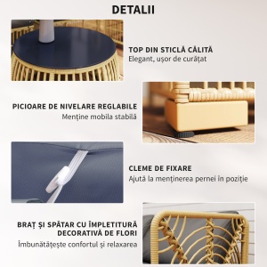 Set de Mobilier din Rachita de 5 Bucati, Gri - Img 8