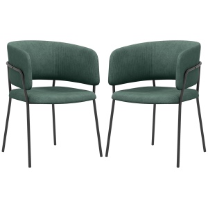 Set de Scaune, Scaune de Bucătărie Tapițate Moderne din Catifea cu Spate, Cotieră și Picioare Metalice, 57x53x73 cm, Verde - Img 1