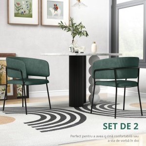 Set de Scaune, Scaune de Bucătărie Tapițate Moderne din Catifea cu Spate, Cotieră și Picioare Metalice, 57x53x73 cm, Verde - Img 6