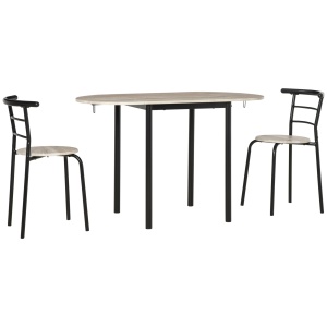 Set de sufragerie din 3 piese cu 2 scaune si 1 masa ovala din MDF si otel pentru spatii limitate, culoarea lemnului