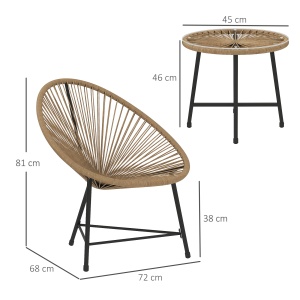 Set din Ratan din 3 Piese cu Scaune și Măsuță de Cafea, 72x68x81 cm, Natural - Img 3