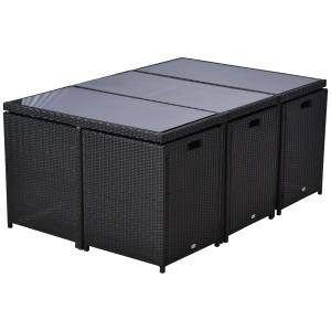 Set e Mobilier de Gradina in PE Rattan Set de Pranz 11 bucati cu Perne, Negru - Img 5