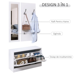 Set Hol 3‑in‑1 – Cuier, Oglinda si Scarpiera Alba Compacta - Img 4