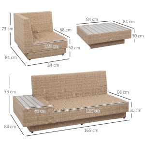 Set Living de Gradina din Rattan, 4 Piese, Coltar pentru Exterior cu Perne, Masute Laterale si Masuta de Cafea, Maro Deschis - Img 3