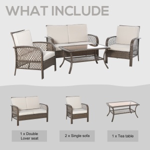 Set Masa Scaune Canapea de Exterior Mobilier de gradina din Ratan Maro - Img 4
