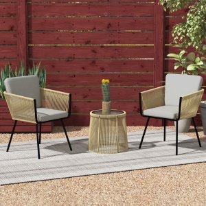 Set mobilier de Grădină cu 2 Scaune și Măsuță de Cafea cu Blat din Sticlă, Ø49x47 cm, Maro - Img 2