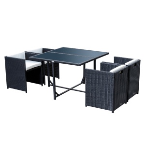 Set Mobilier de Grădină cu Masă de Prânz, 4 Scaune și Perne, 109x109x72 cm, Negru - Img 1