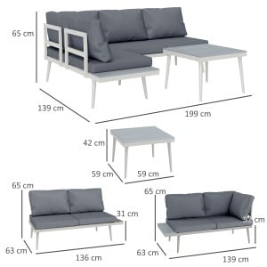 Set Mobilier de Grădină din 3 Piese cu 2 Canapele cu Spătar Reglabil în 5 Poziții și Măsuță, 139x63x65 cm, Gri - Img 3