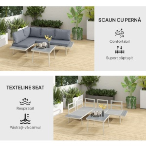 Set Mobilier de Grădină din 3 Piese cu 2 Canapele cu Spătar Reglabil în 5 Poziții și Măsuță, 139x63x65 cm, Gri - Img 6