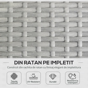 Set Mobilier de Grădină din 3 Piese cu Canapea, Şezlong cu Perne şi Măsuţă, 125x77x82 cm, Gri Deschis - Img 4