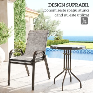 Set Mobilier de Grădină din 3 Piese cu Scaune Suprapozabile și Masă din Sticlă, 54x71x93 cm, Gri Închis - Img 5