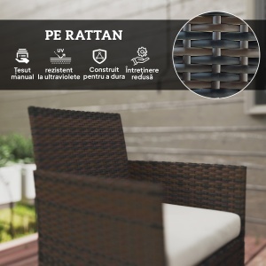 Set Mobilier de Grădină din 4 Piese cu Canapea, 2 Fotolii și Măsuță de Cafea, 102x58x82 cm, Maro - Img 5