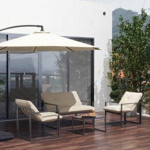 Set Mobilier Exterior 4 Piese, Set Relaxare cu Măsuță din Sticlă, Canapea, 2 Fotolii și Perne, Bej - Img 9