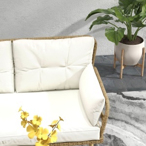 Set Mobilier Grădină 4 Persoane, 3 Piese cu Măsuță de Cafea, Perne Confortabile Incluse, Ratan Crem - Img 9