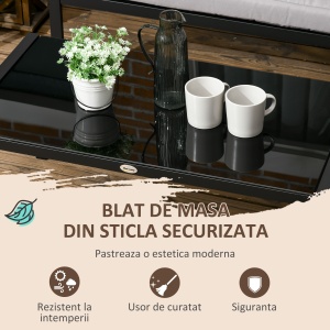 Set pentru gradina 4 bucati cu 2 canapele 2 locuri, fotoliu de colt si masuta de cafea din geam securizat, gri si negru - Img 6