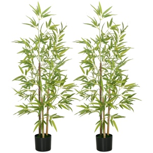Set Plante Bambus Artificiale cu 3 Trunchiuri cu Ghiveci, Plante Artificiale din PP și Metal, 15x15x120 cm, Verde - Img 1