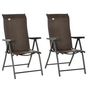 Set Scaune de Gradina 2 Piese din Ratan PE si Otel, Scaune Pliante pentru Exterior cu Spatar Reglabil in 7 Pozitii, Rosu si Negru - Img 1