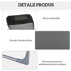 Șezlong Pliabil cu Spătar Reglabil pe 5 Niveluri și Pernă, Șezlong de Grădină cu Material Texteline, pentru Plajă Piscină Grădină, 182x56x28 cm, Negru - Img 5