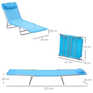 sezlong pliabil cu spatar reglabil si perna, 182x56x28cm - Img 3