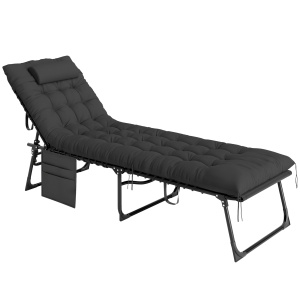 Șezlong Pliabil, Spătar Reglabil în 5 Trepte, Pernă, Tapițerie, până la 120 kg, Oțel, Gri Deschis, 58 x 189 x 32,5 cm