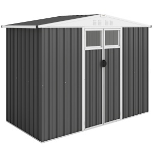 Șopron de Grădină cu 4 Guri de Ventilație, 2 Ferestre și Acoperiș Înclinat, 246x117x161/180 cm, Gri Închis - Img 1
