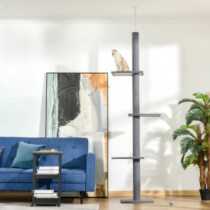 Stâlp de Zgâriat pentru Pisici pe 4 Niveluri și Fixare pe Tavan Reglabil, 43x27x228-260 cm, Gri - Img 2