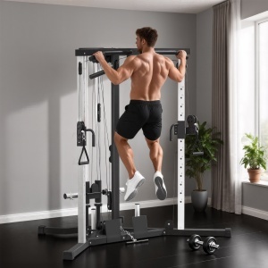 Stație de Fitness cu 15 Poziții Reglabile, Bară pentru Tracțiuni și Halteră, 170x139x200 cm, Negru - Img 2