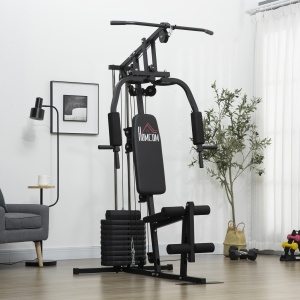 Statiune fitness cu greutati de 45kg pentru antrenament profesional la tine acasa, din otel, 135x103x210cm, Negru - Img 2