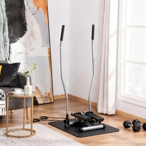 Stepper Fitness cu Maner, Bante Elastice, LCD, Oțel/ABS, Argintiu-Negru - Img 2