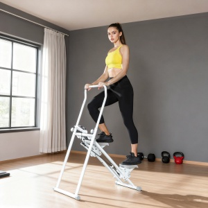Stepper Vertical Pliabil cu Mâner Reglabil, Pedale Antiderapante și Monitor LCD, Alb - Img 2