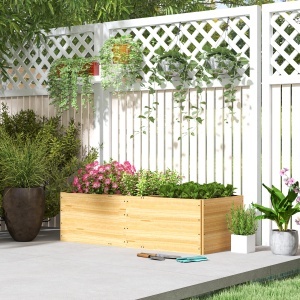 Strat de Grădină Înălțat și Adânc cu 3 Zone de Creștere și Strat de Protecție, 140x60x40 cm, Lemn Natural - Img 2