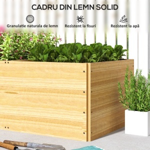 Strat de Grădină Înălțat și Adânc cu 3 Zone de Creștere și Strat de Protecție, 140x60x40 cm, Lemn Natural - Img 7