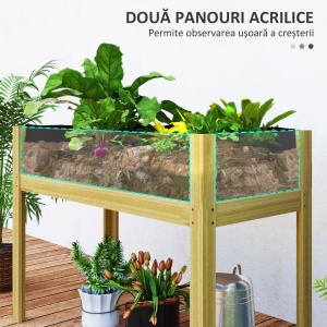 Strat Înălțat de Grădină din Lemn cu Panouri din Acril și Orificii de Drenaj, 110x50x80 cm, Lemn Natural - Img 5