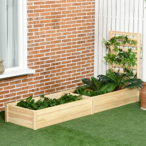 Strat Înălțat pentru Grădină cu Spalier și Fund Deschis, 230x60x110 cm, Lemn Natural - Img 2