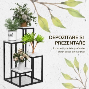 Suport de Flori pe 4 Niveluri, Raft de Colt pentru Plante, Suport pentru Ghivece, 34x34x70 cm, Negru - Img 4