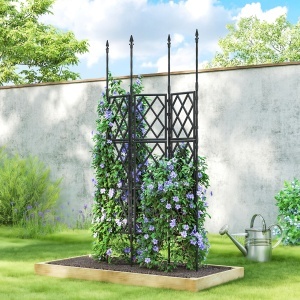 Suport pentru Plante Cățărătoare Înalt Pliabil, Grilaj pentru Cățărătoare din Grădină din Oțel cu Decorațiuni, pentru Roșii, Flori, Mazăre, Legume, Montaj DIY, 85x197 cm, Negru - Img 2