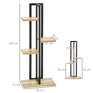 Suport pentru Plante cu 4 Etaje din Lemn de Brad și Metal, 45x25x110 cm, Negru - Img 3