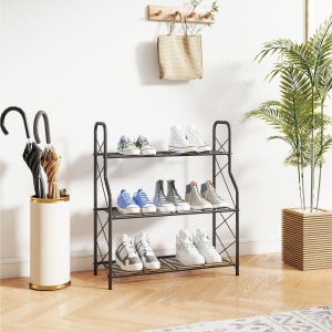 Suport pentru Plante Vertical cu 3 Niveluri, cu Suporturi Laterale în X, Suport Ghivece cu Mânere Integrate din Metal pentru Interior și Exterior, 69x28.5x78 cm, Negru - Img 9