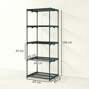 Suport pentru Plante Vertical cu 5 Niveluri din Oțel și Plastic, Suport Ghivece pentru Interior și Exterior Grădină Balcon, 67x49x138 cm, Verde Închis - Img 3