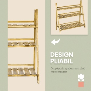 Suport Pliabil pentru Plante din Lemn de Brad cu 3 Nivele, 100x37x93 cm, Lemn Natural - Img 6