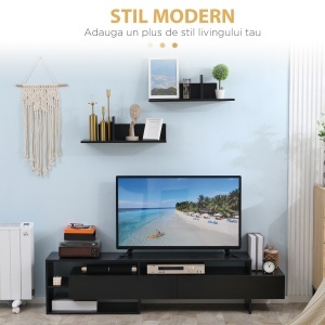 Suport TV Modern 130 cm cu Dulapuri si Rafturi – Negru - Img 9