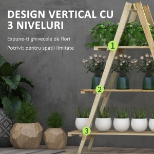 Suport Vertical pentru Plante cu 3 Nivele din Lemn de Brad, 100x36x112 cm, Culoare Lemn Natural - Img 4